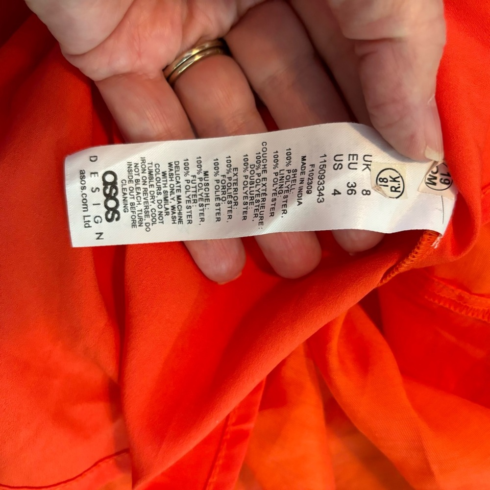 ASOS Design Orange Halter Tiered Mini Dress Size 4 D3 - Picture 10 of 10